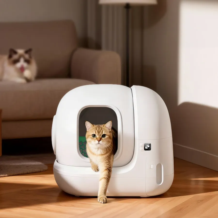 PETKIT PuraMax 2 self-cleaning litter box, front view with waste bin, photo 2 of 3