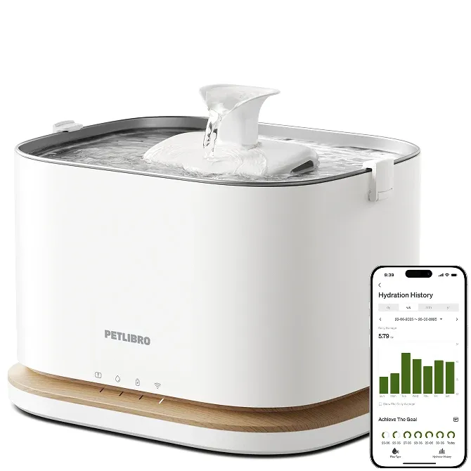 Petlibro Dockstream 2 Smart Fountain with detachable tank and stainless steel tray, front view, photo 2 of 3